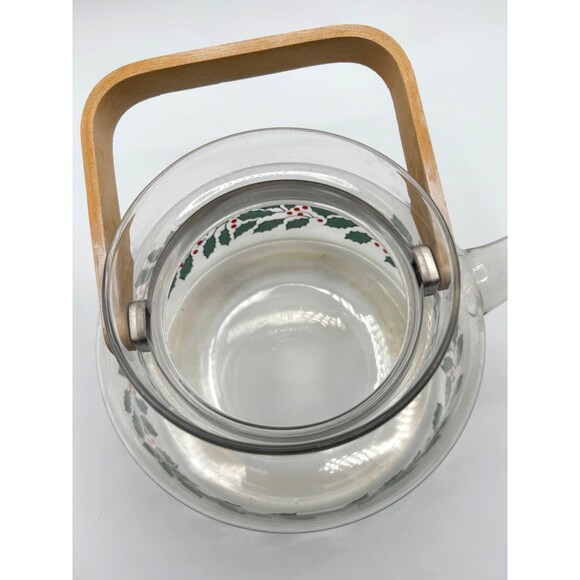 Christmas Handblown Tea Kettle Holly Berry Pattern Heat Resistant Glass Cookware - Picture 6 of 9